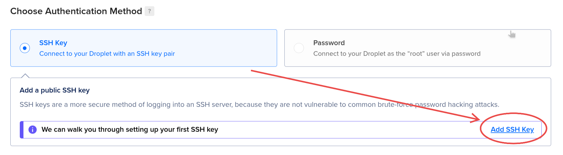 Opção de adicionar chave SSH