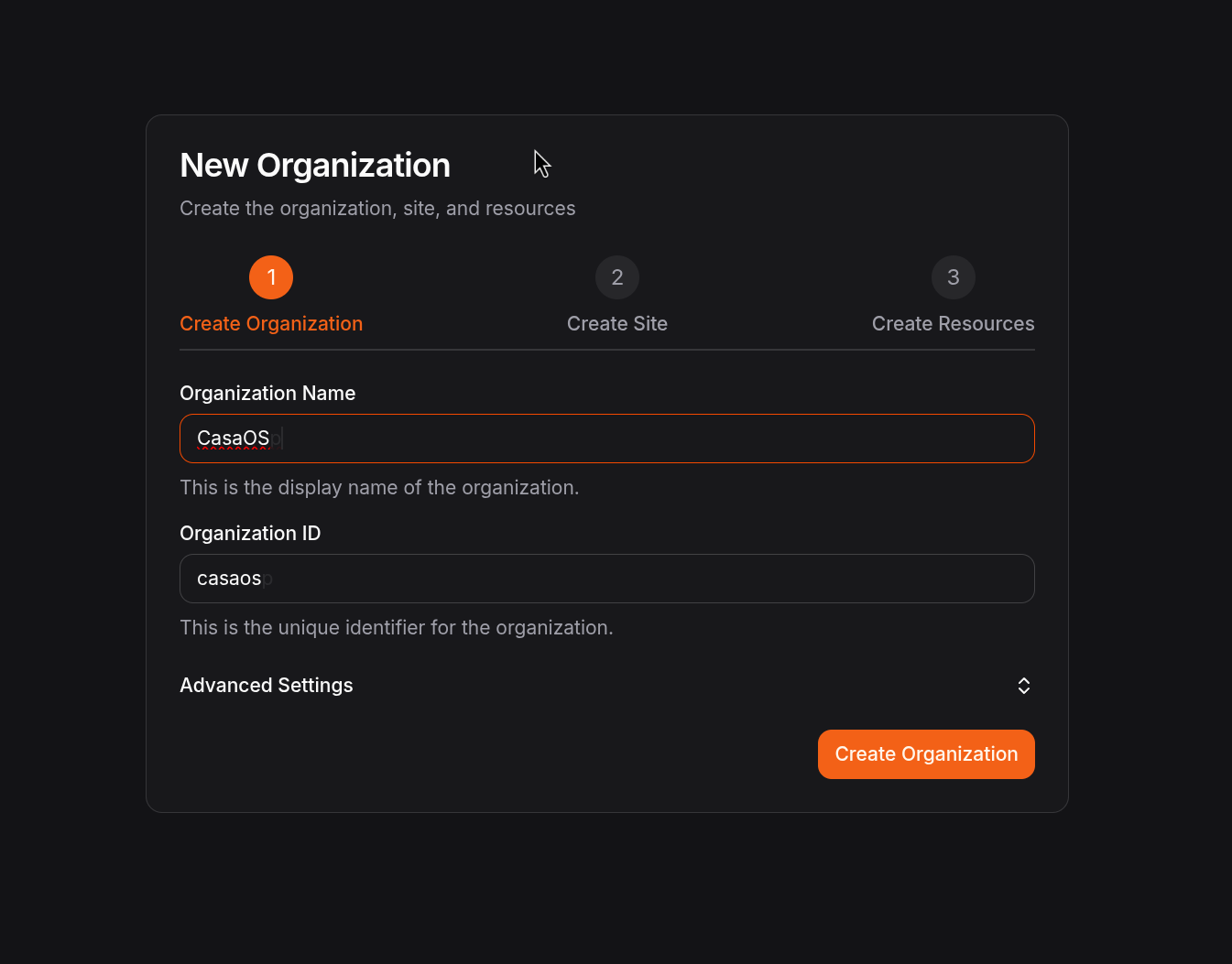 Criação de Organização no Pangolin